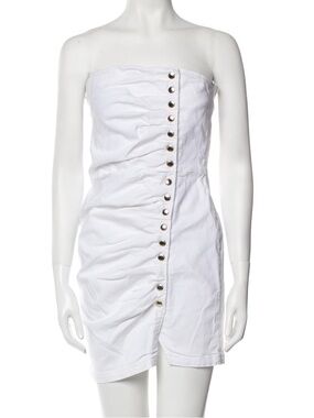Retrofête White Denim Strapless Ruched Button-Front Mini Dress